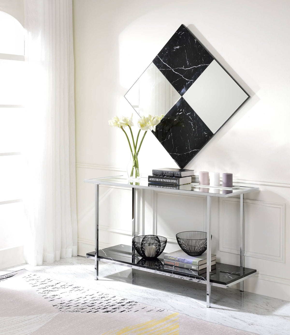 Angwin - Mirrored Faux Marble Console Table - Multi by Unique Piece Furniture