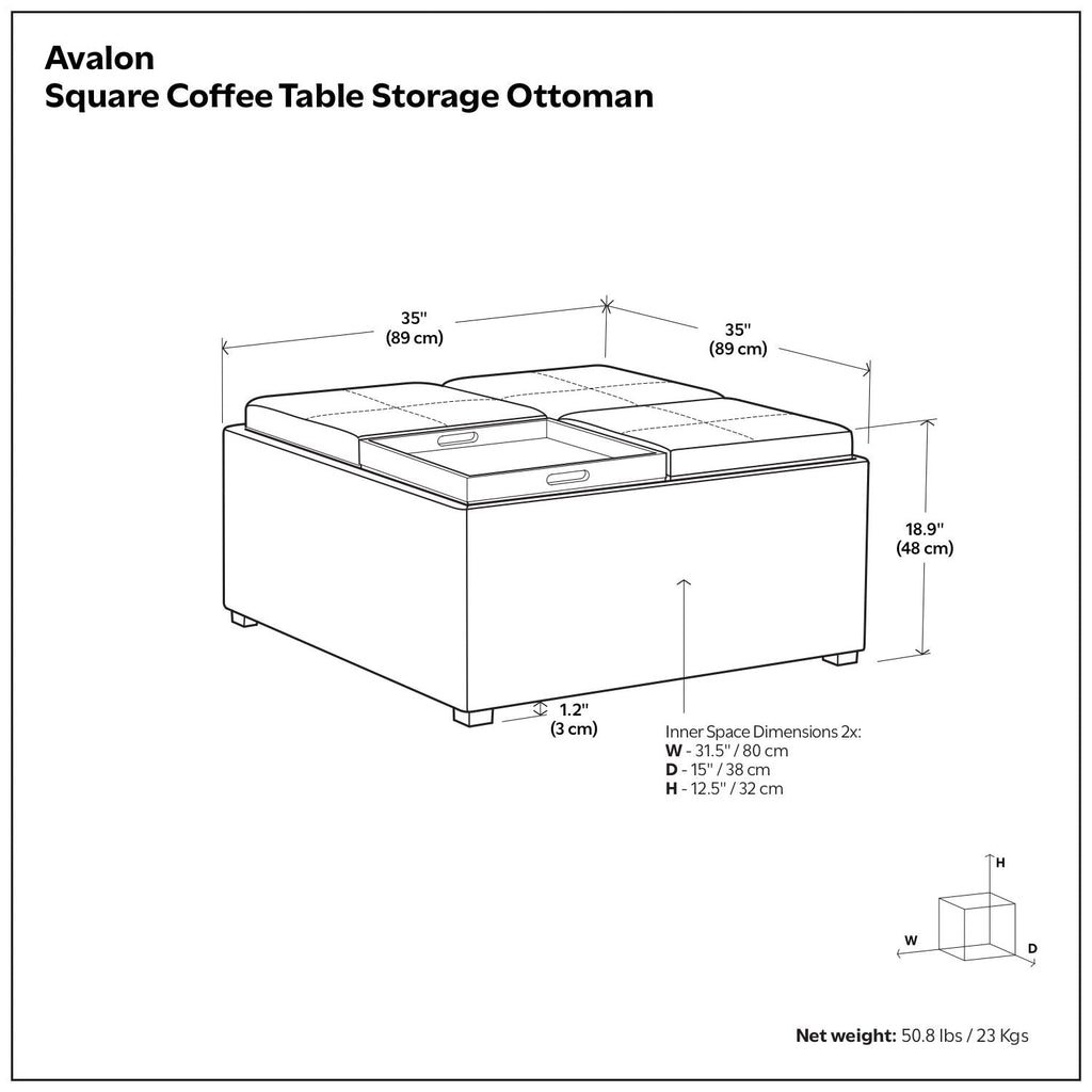 Avalon - Square Coffee Table Storage Ottoman - Tanners Brown by Unique Piece Furniture