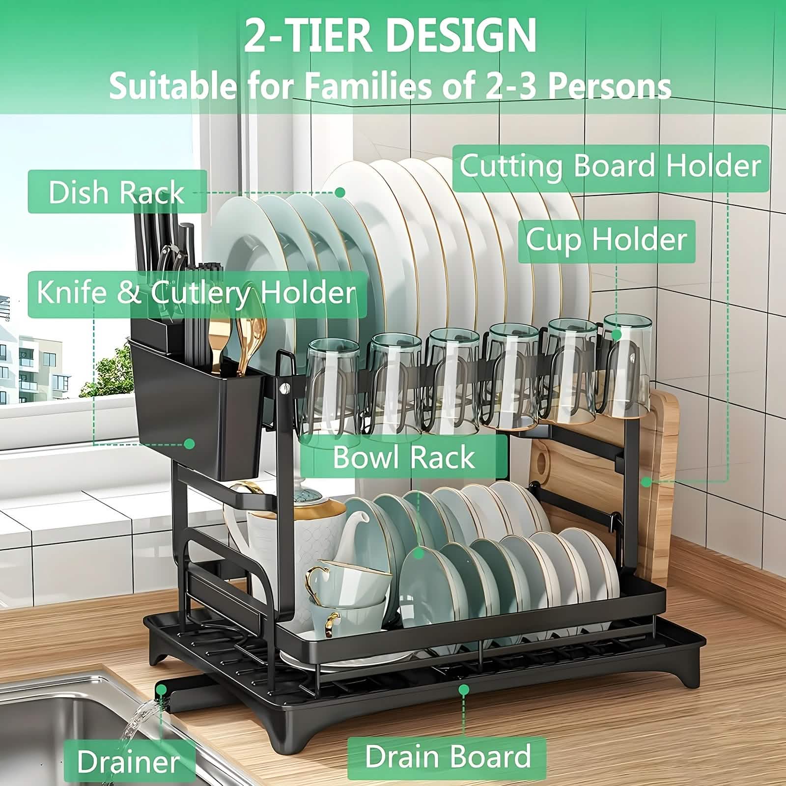 Black Metal Dish Rack – 2-Layer / 3-Layer by DailySale