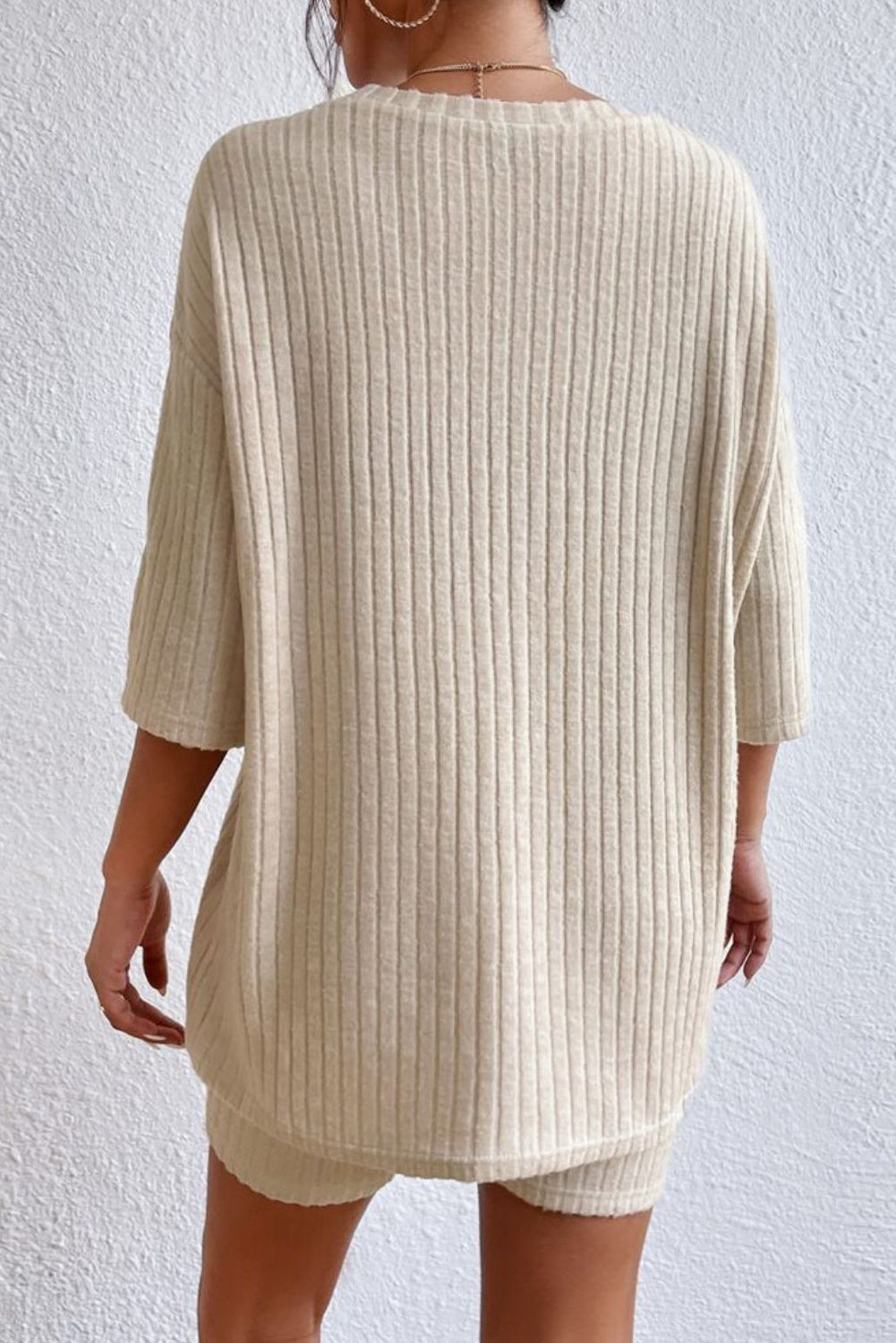Round Neck Ribbed Top and Shorts Lounge Set by Wild and Free Boutique