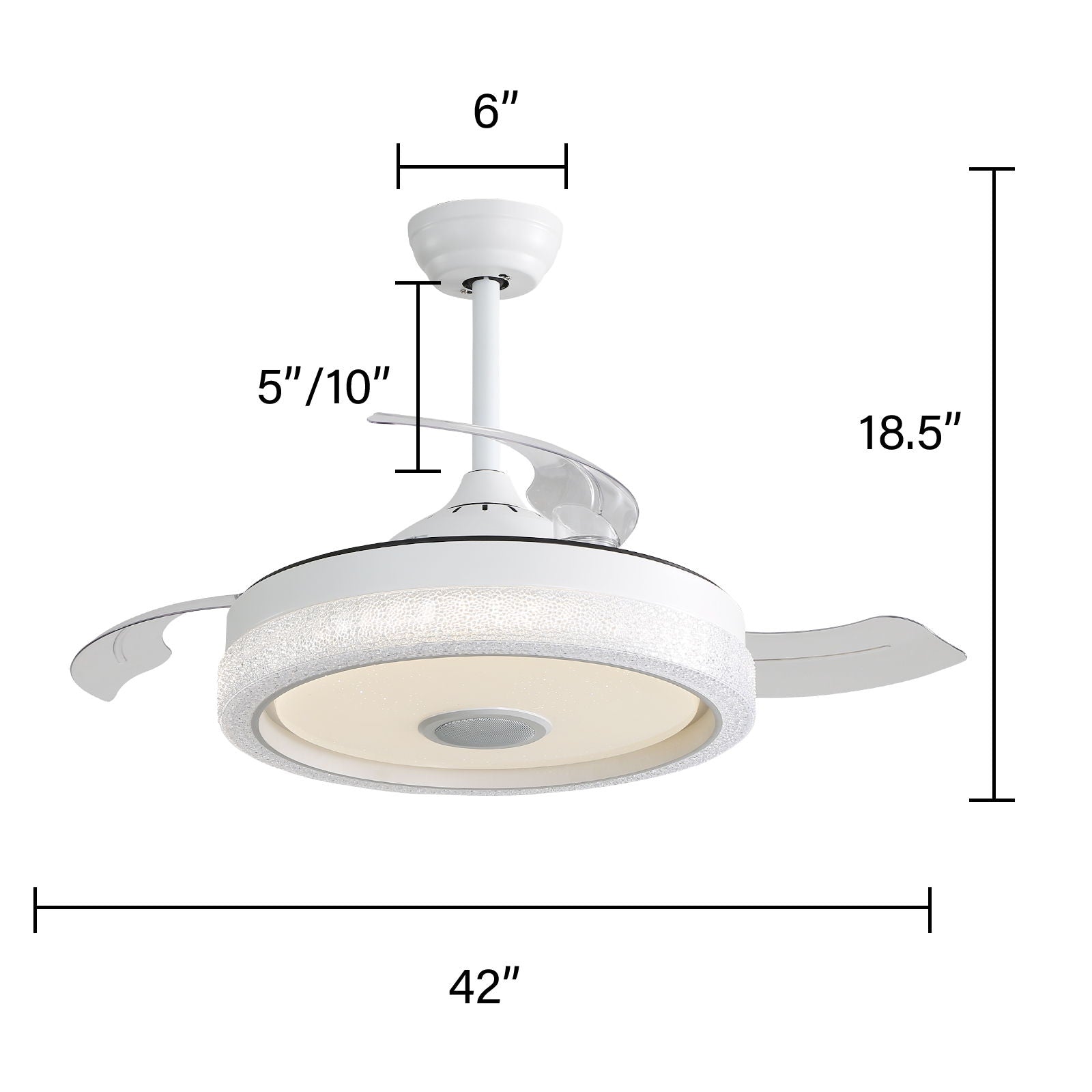 Invisible Ceiling Fan With Remote Control And 36W LED Light, 120V DC Motor, 3 Blades - White by Unique Piece Furniture