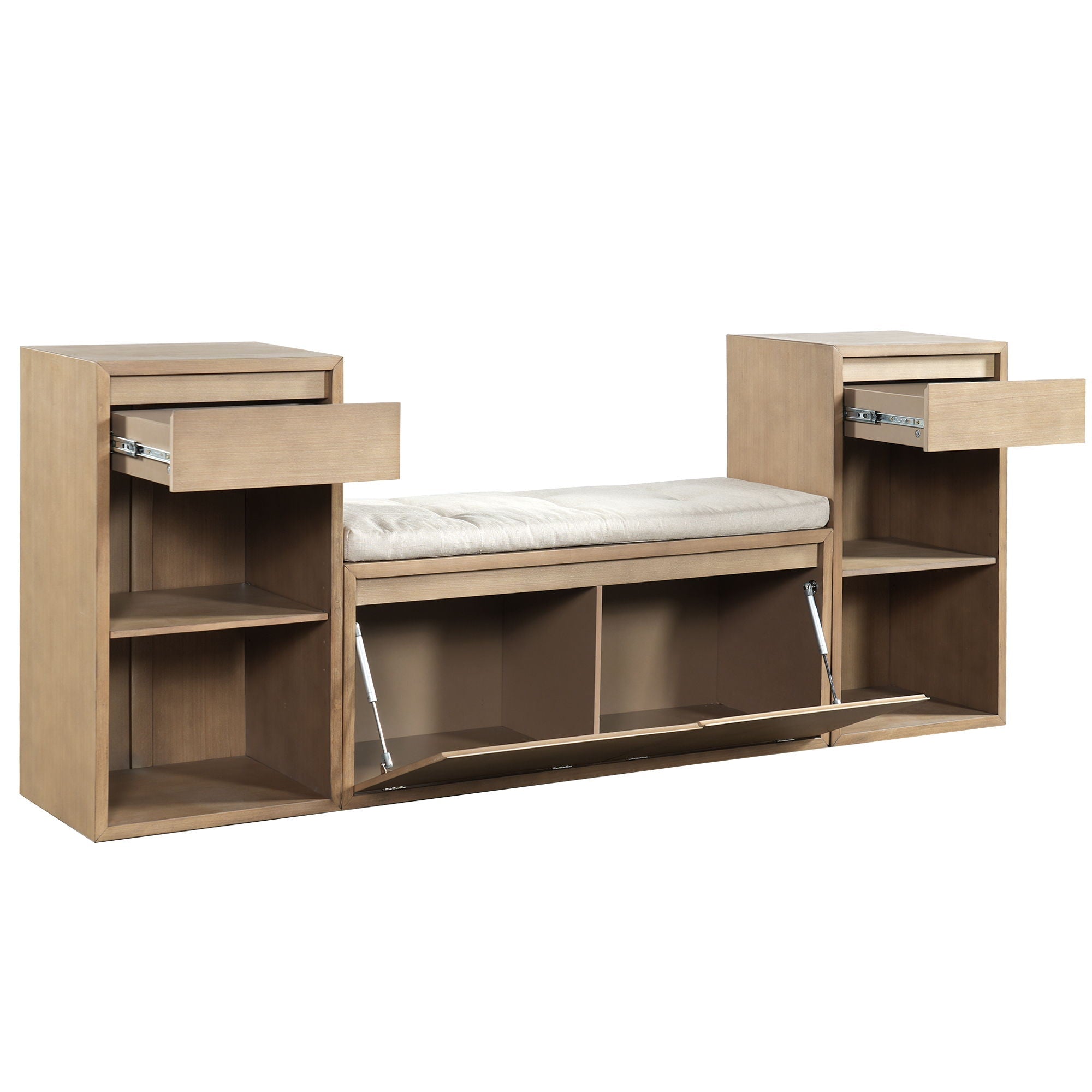 Entryway Storage Bench With Cushion, Drawers & Open Shelves by Unique Piece Furniture