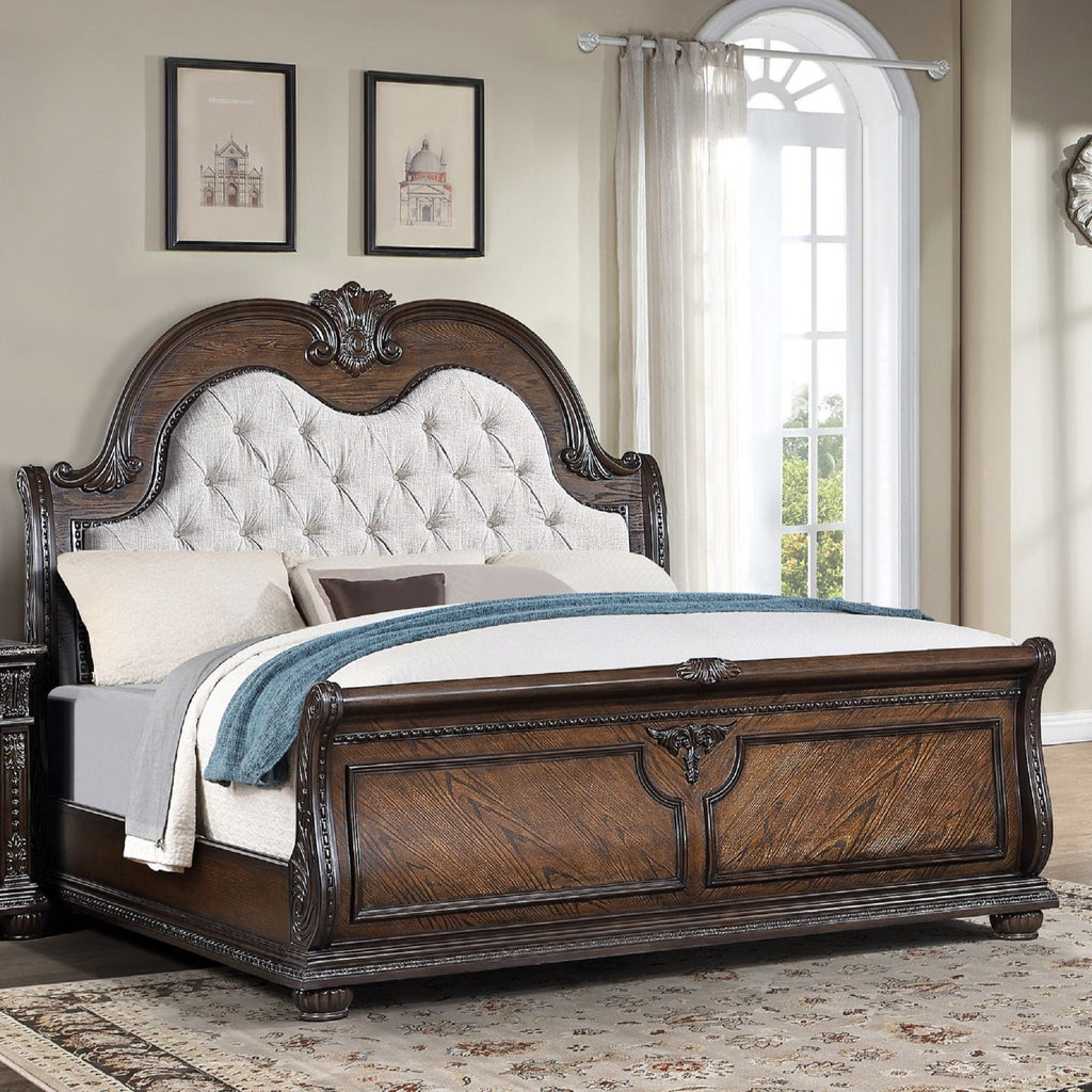Traditional Style Button Tufted Headboard Sleigh Bed by Unique Piece Furniture