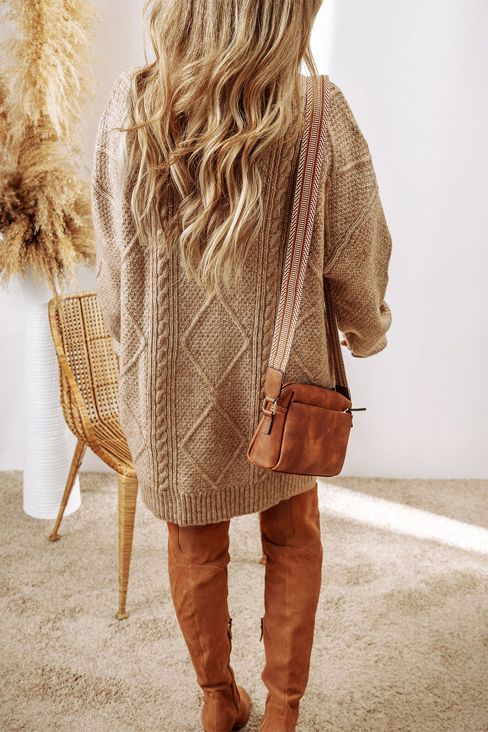 Coffee Cable Knit Drop Shoulder Loose Fit Sweater Dress by Dear-Lover Dropshipping