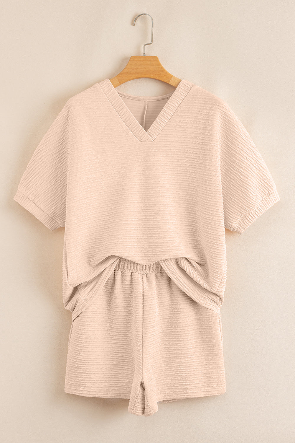Orange Textured V Neck T Shirt and Shorts Set by Dear-Lover Dropshipping