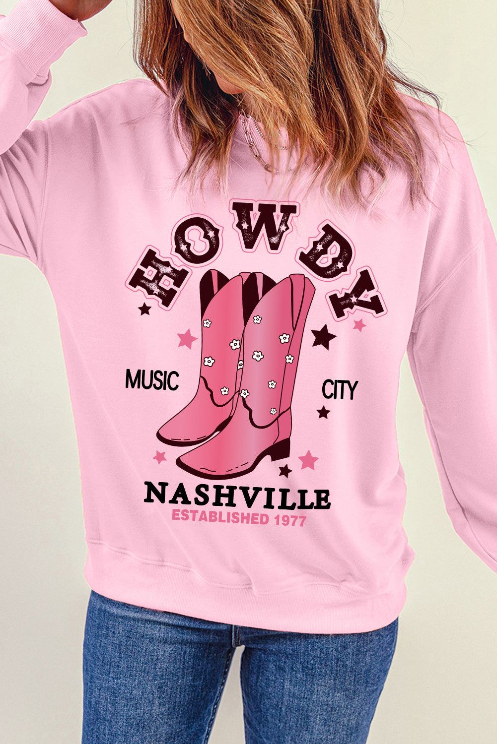 Cowboy Boots Graphic Dropped Shoulder Sweatshirt by Wild and Free Boutique