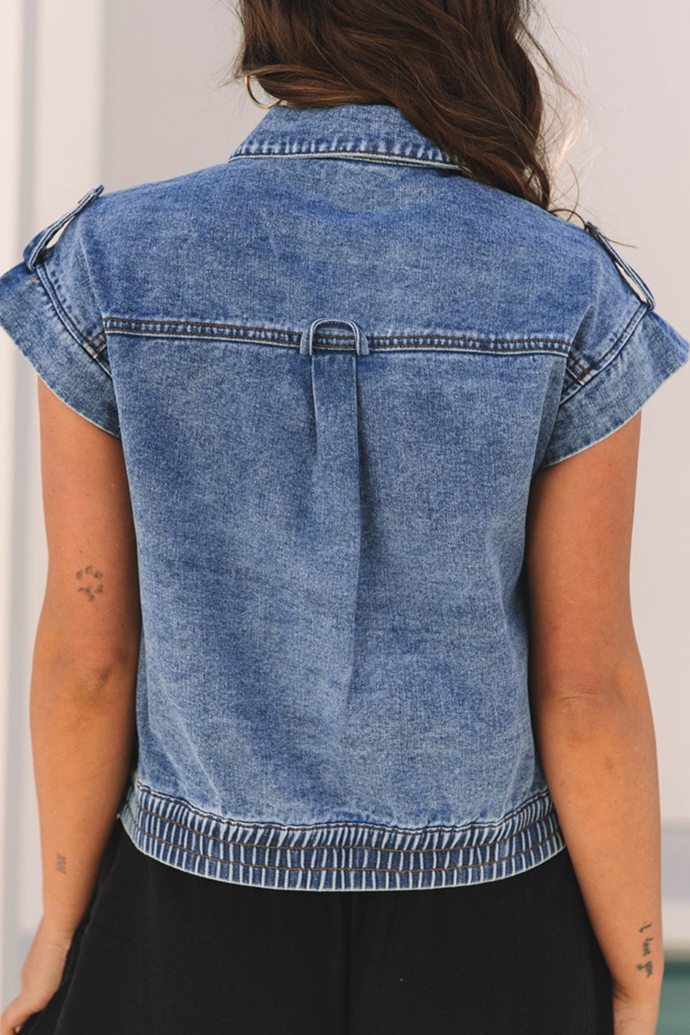 Button Up Cap Sleeve Denim Jacket by Wild and Free Boutique