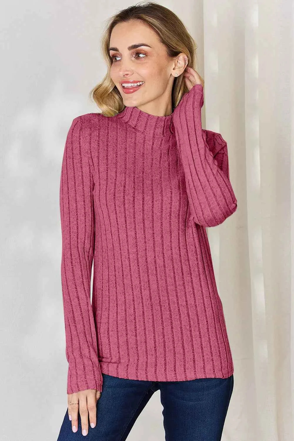 Basic Bae Full Size Ribbed Mock Neck Long Sleeve T-Shirt by Wild and Free Boutique