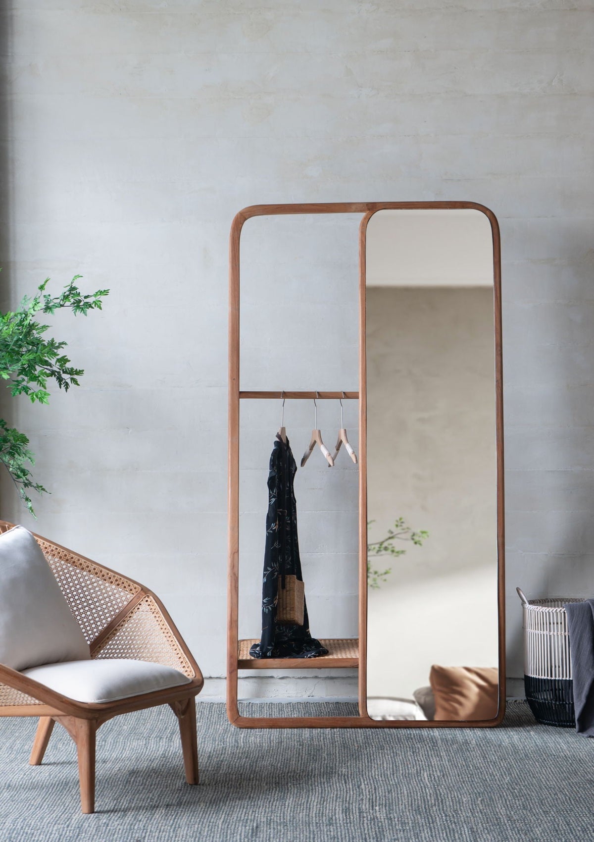 Clothes Hanger With Mirror, Large - Brown by Unique Piece Furniture