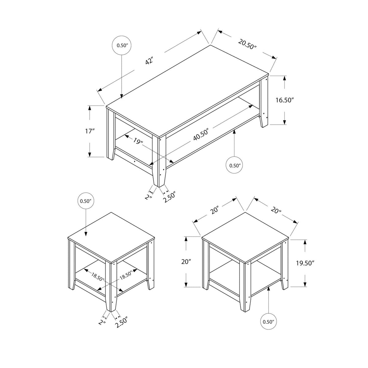 Table Set, Coffee, End, Side, Accent, Living Room, Transitional (Set of 3) by Unique Piece Furniture