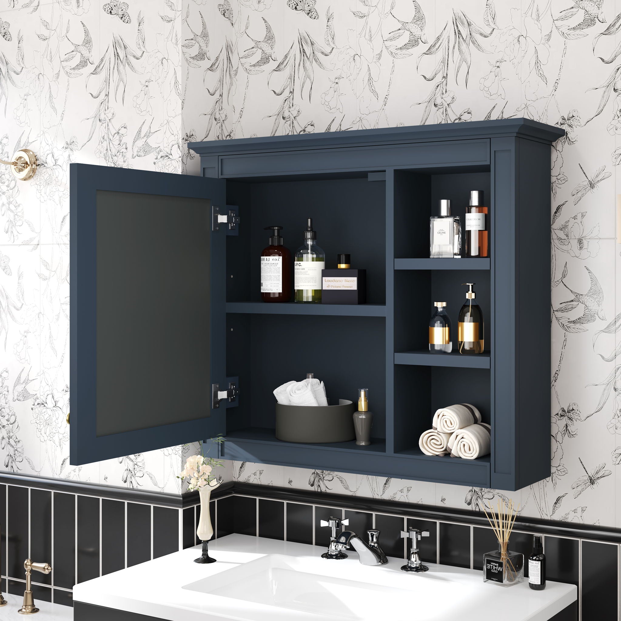 Wall Mounted Medicine Cabinet With Mirror And 3 Open Shelves by Unique Piece Furniture