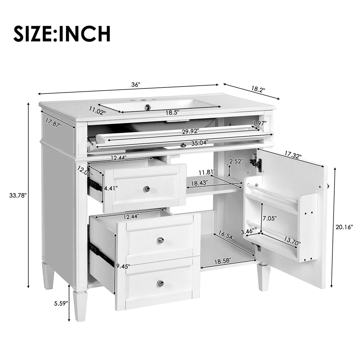 Bathroom Vanity With Top Sink, 2 Drawers And Tip Out Drawer by Unique Piece Furniture