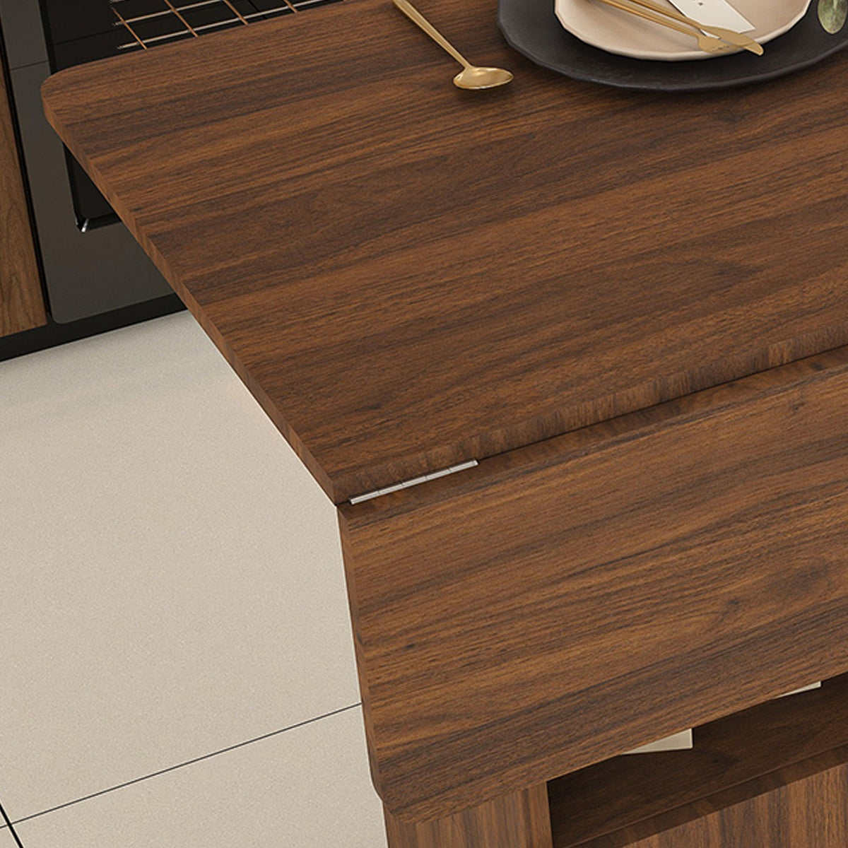 Multi Functional Folding Table With Storage Shelves And Wheels by Unique Piece Furniture