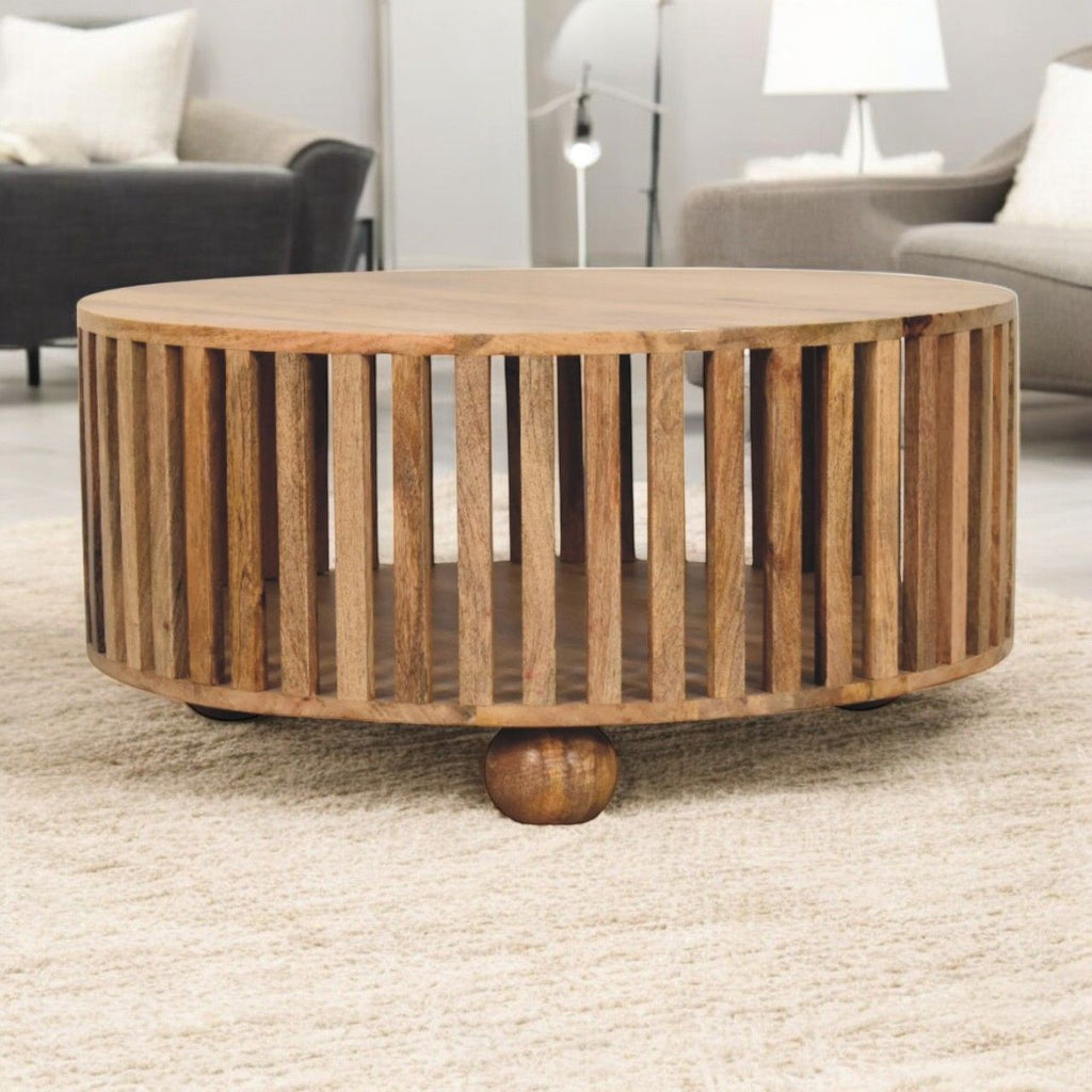Slatted Round Coffee Table - Beige by Unique Piece Furniture
