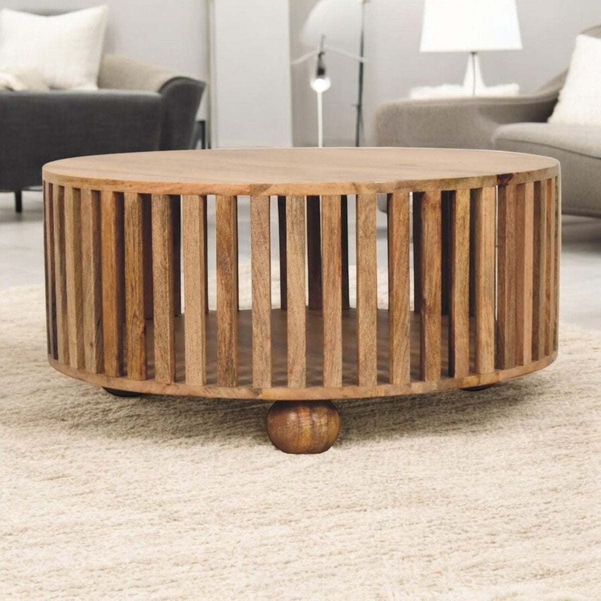 Slatted Round Coffee Table - Beige by Unique Piece Furniture