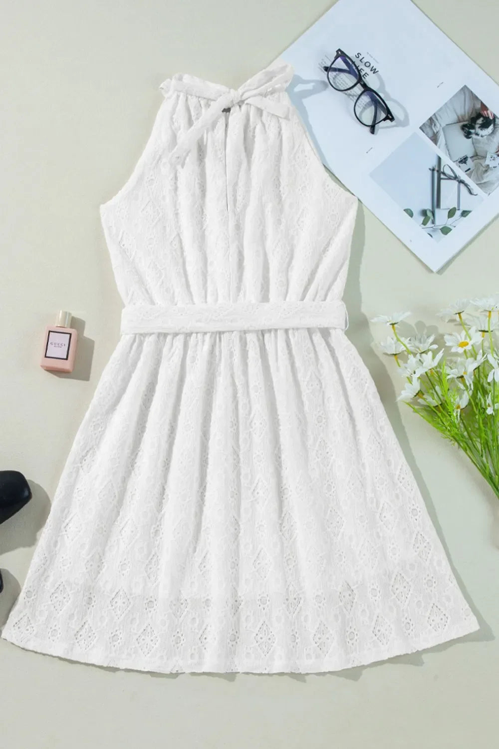 Lace Sleeveless Tied Waist Mini Dress by Simply Love
