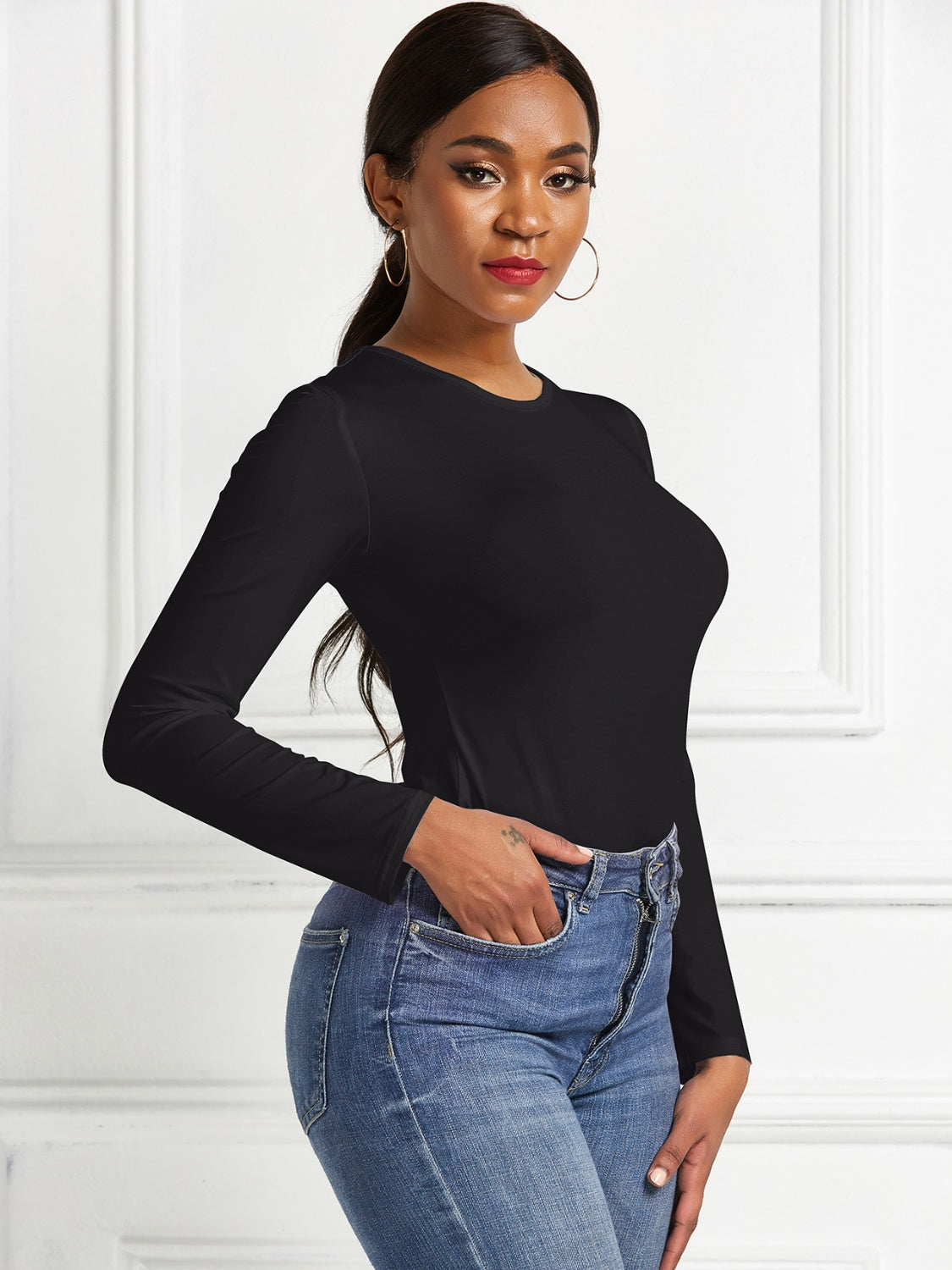 Round Neck Long Sleeve Bodysuit by Wild and Free Boutique