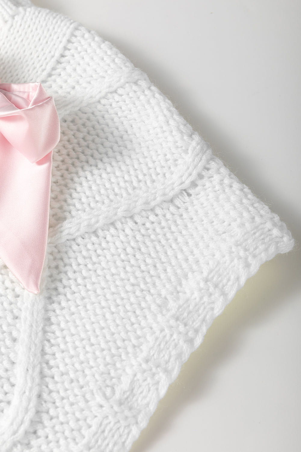 White Cable Knit Colorblock Satin Bowknot Short Sleeve Sweater by Wild and Free Boutique