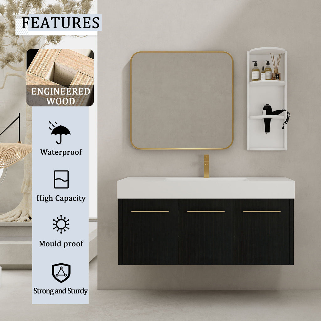 Modern Wall Mounted Bathroom Vanity With Thick Edge Resin Sink And Storage Rack by Unique Piece Furniture