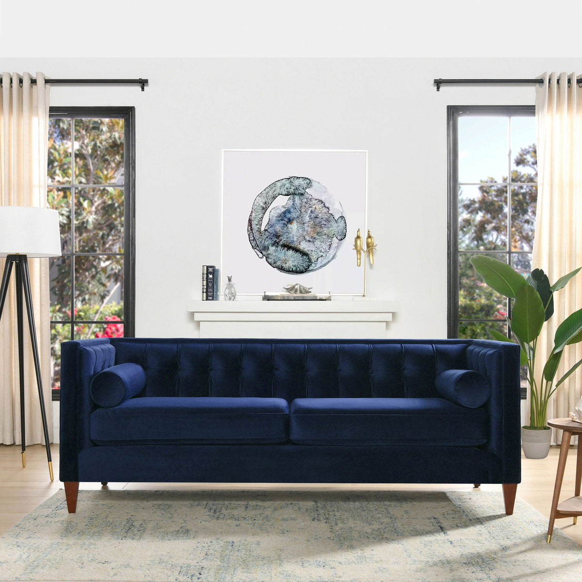 Jack - Modern Tuxedo Tufted Sofa - Navy Blue by Unique Piece Furniture