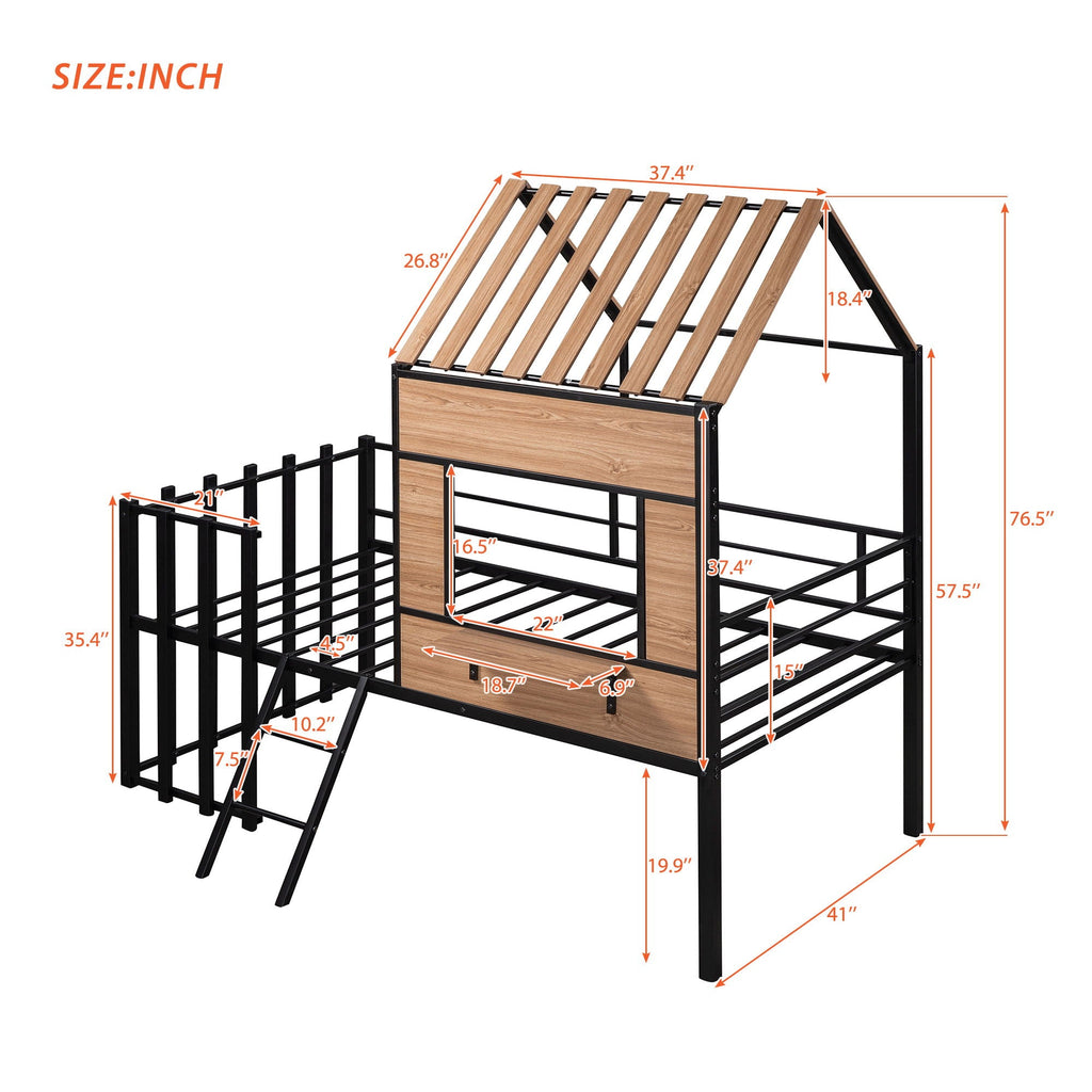 Loft Bed With Roof, Window, Guardrail, Ladder by Unique Piece Furniture
