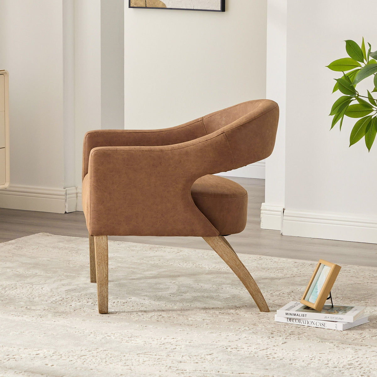 Upholstered Open Back Armchair With Weathered Rubberwood Legs by Unique Piece Furniture