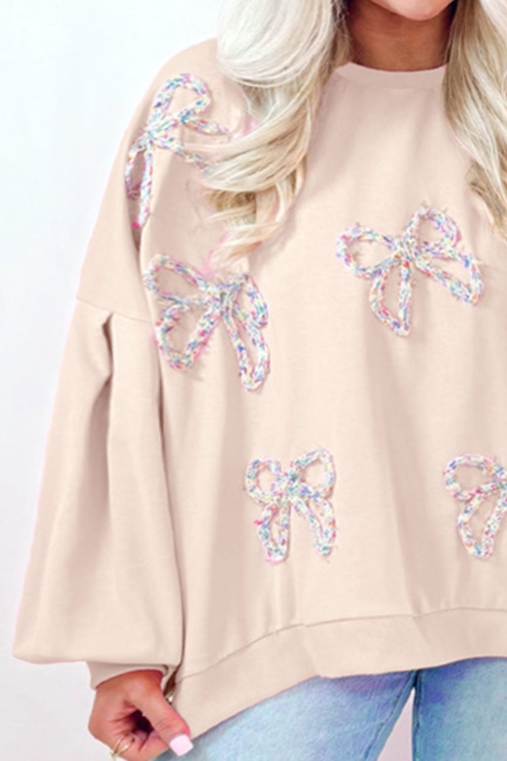 Bow Round Neck Long Sleeve Sweatshirt by Wild and Free Boutique
