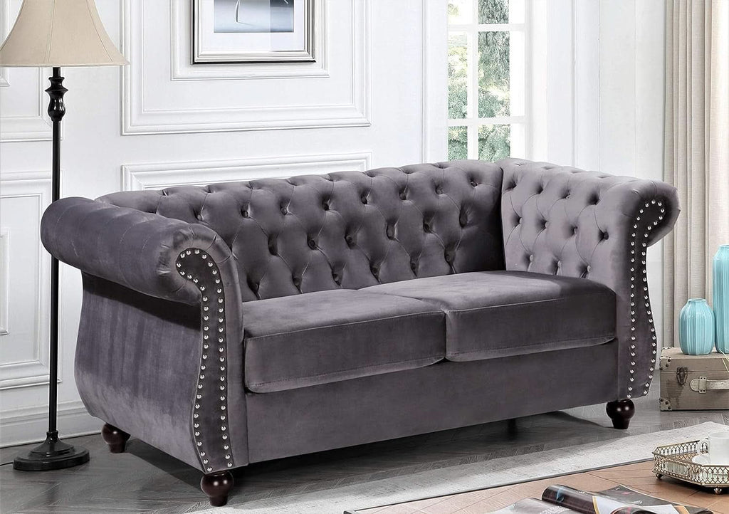 Modern Pink Velvet Chesterfield Loveseat With Tufted Back by ShipItFurniture