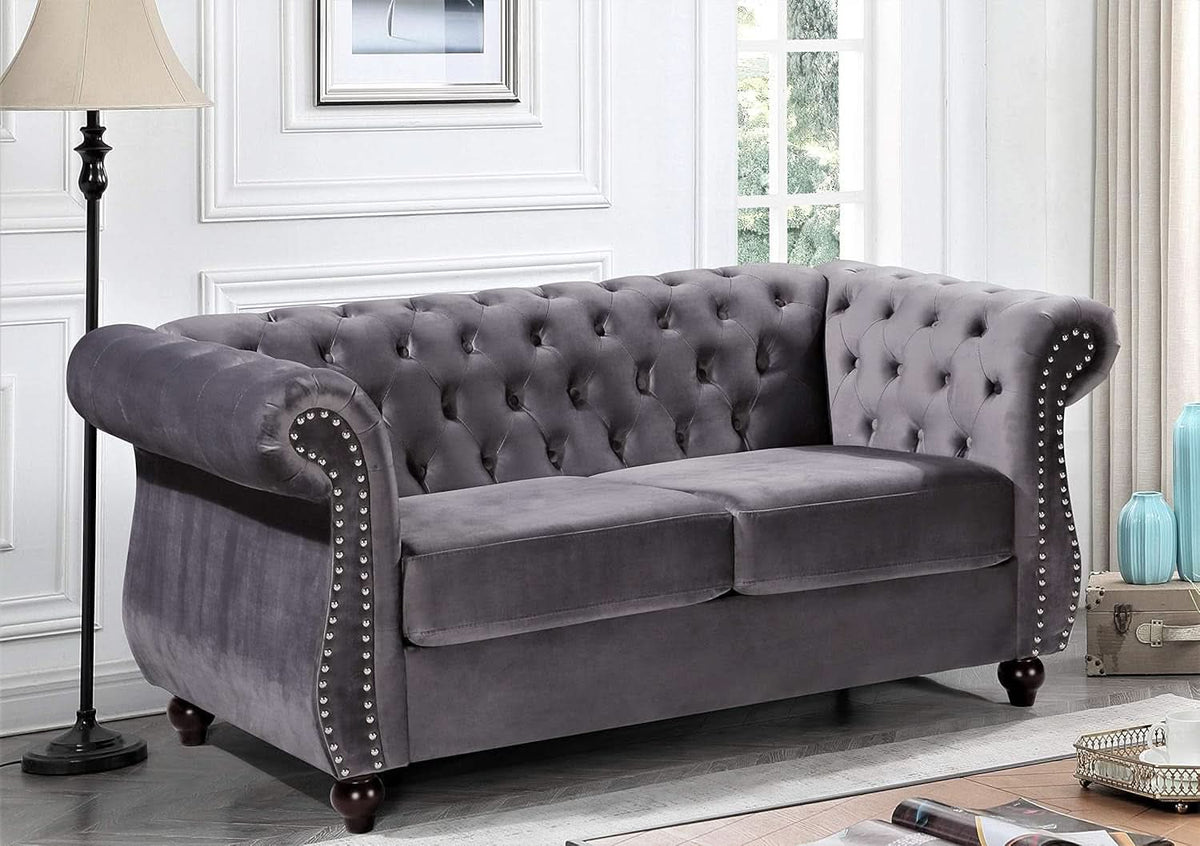 Modern Pink Velvet Chesterfield Loveseat With Tufted Back by ShipItFurniture