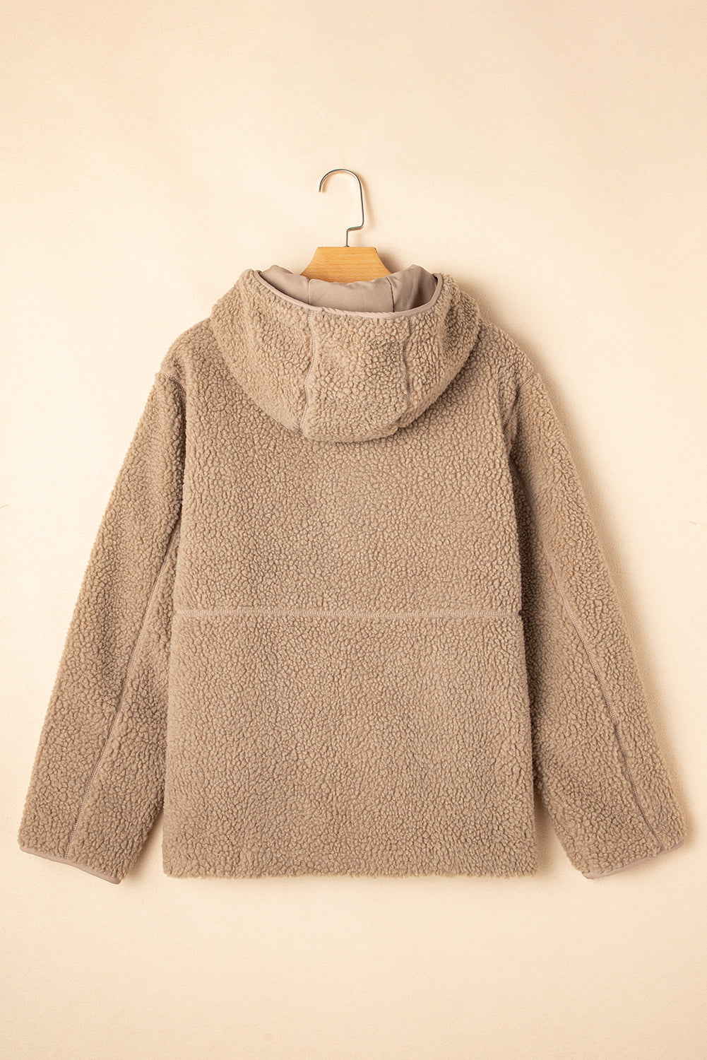 Pale Khaki Fleece Zip Up Drawstring Hooded Pocketed Jacket by Wild and Free Boutique