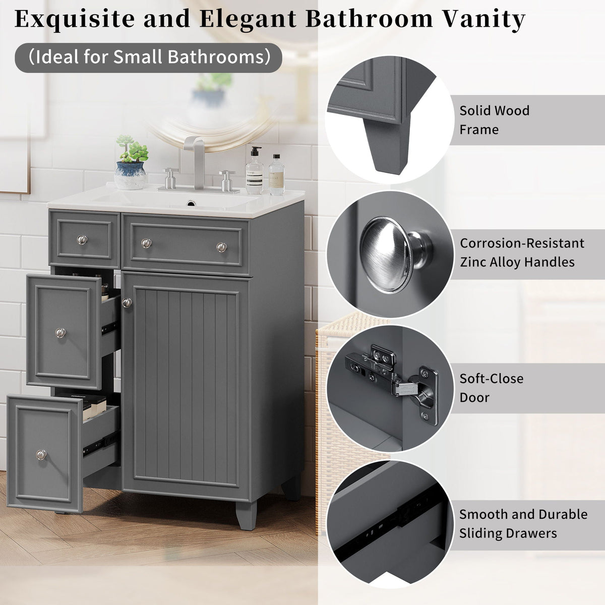 Transitional Style Bathroom Vanity Cabinet With Ceramic Sink by Unique Piece Furniture