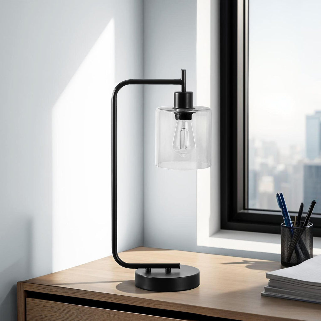 Lighting, Table Lamp, USB Port Included, Glass Shade, Modern - Black by Unique Piece Furniture