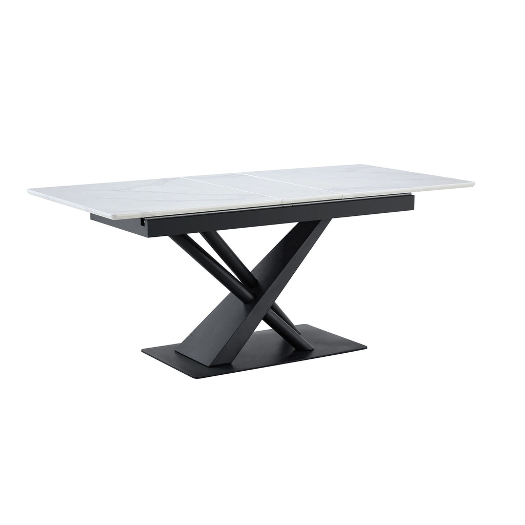 Dining Table With Geometric X Frame For Kitchen Or Dining Room - White Marble by Unique Piece Furniture