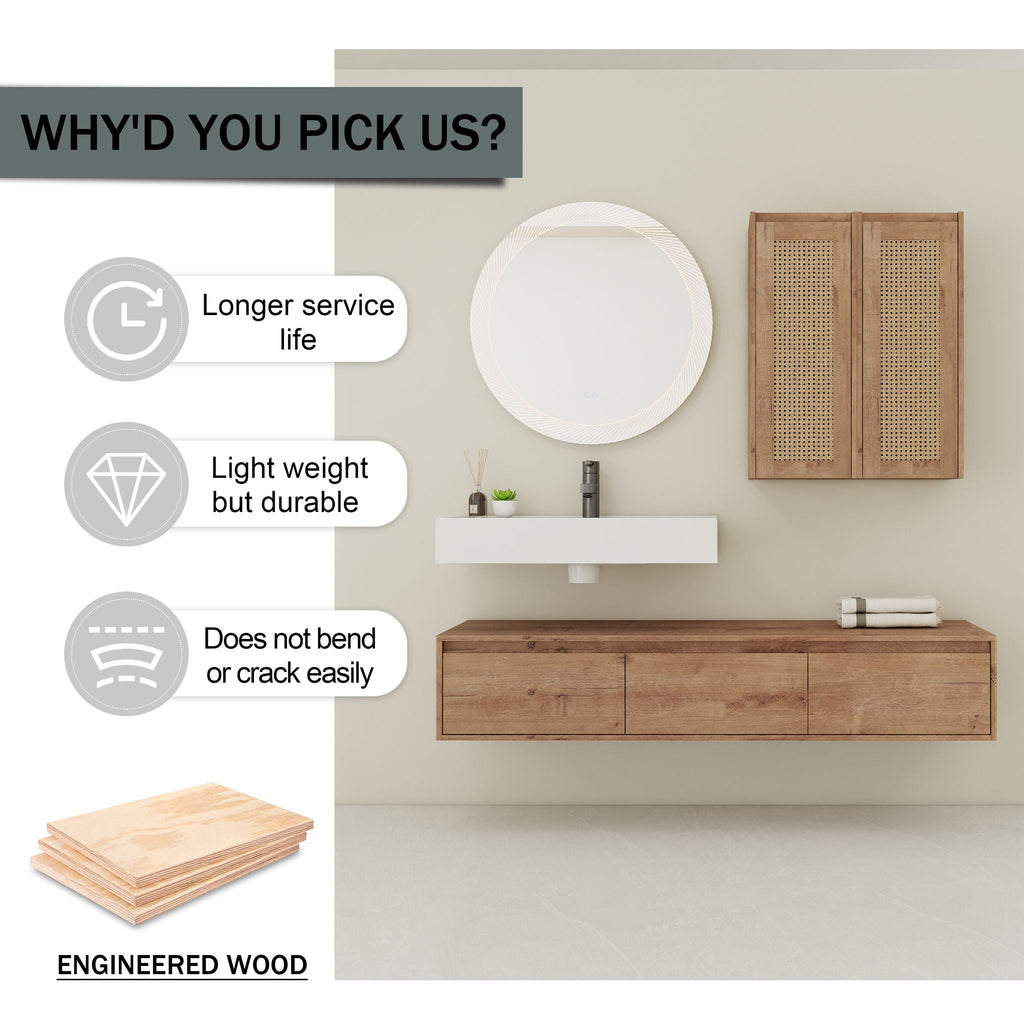 Modern Wall Mounted Bathroom Vanity With Resin Sink And 2 Side Cabinet, Construction - Imitative Oak by Unique Piece Furniture