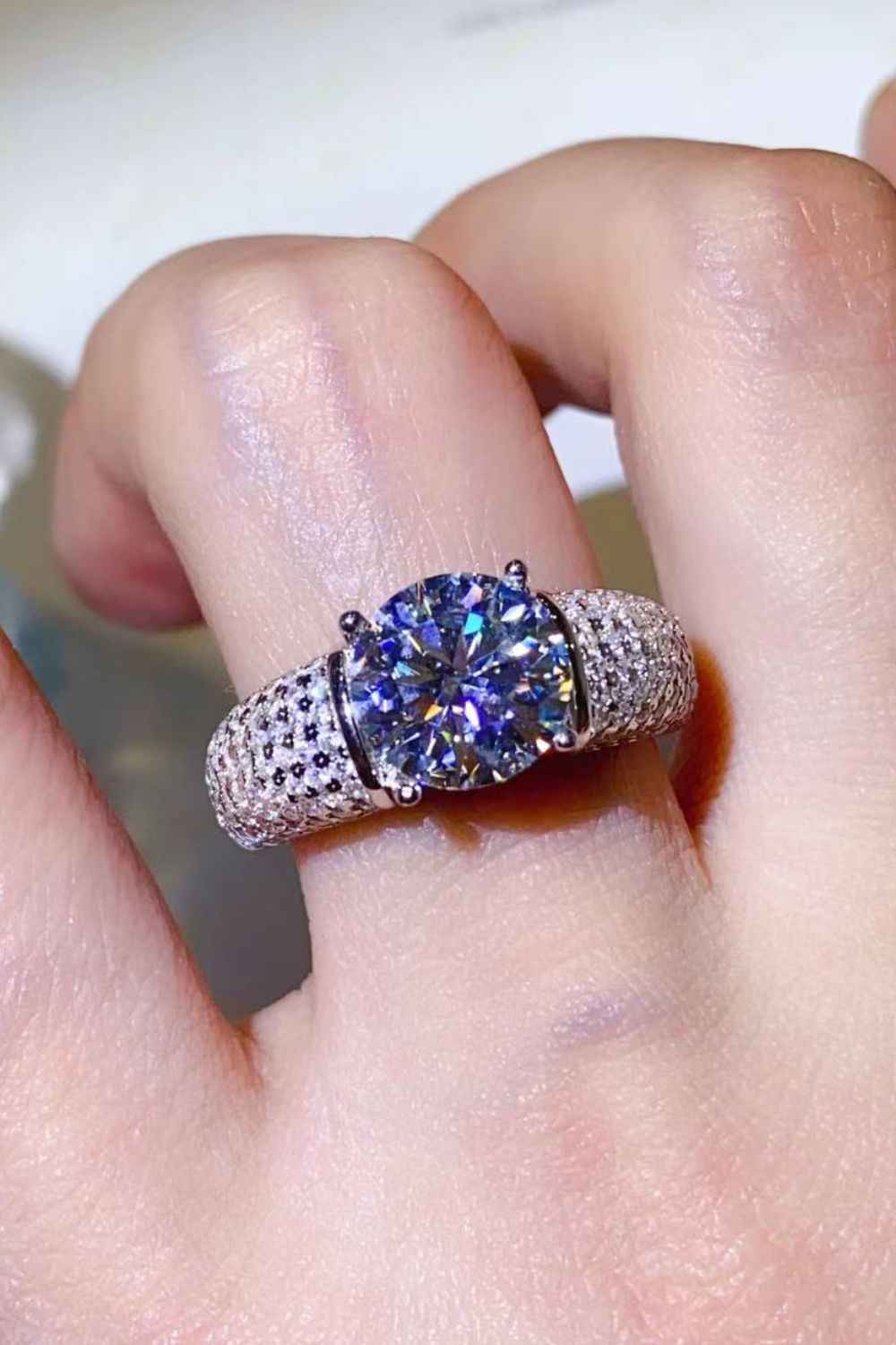 3 Carat Moissanite Side Stone Ring by Wild and Free Boutique