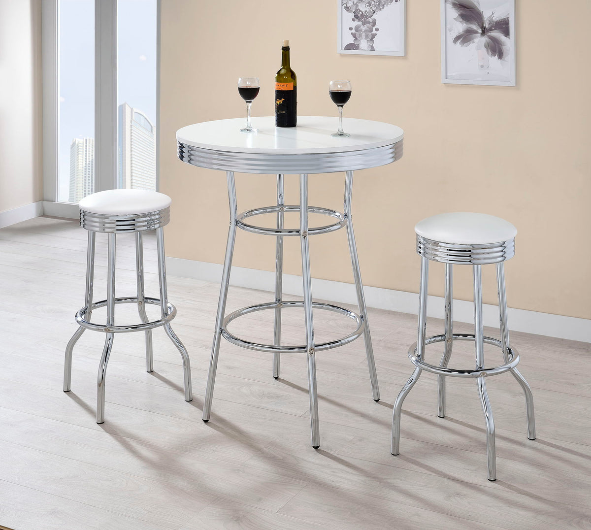 Retro 3-piece Round 1950s Bistro Pub Bar Table Set White by Unique Piece Furniture