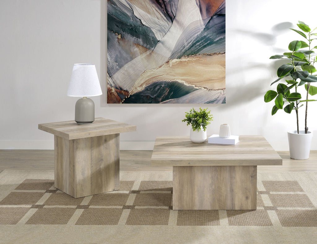 Devar 2-piece Square Coffee End Table Set Distressed Pine by Unique Piece Furniture