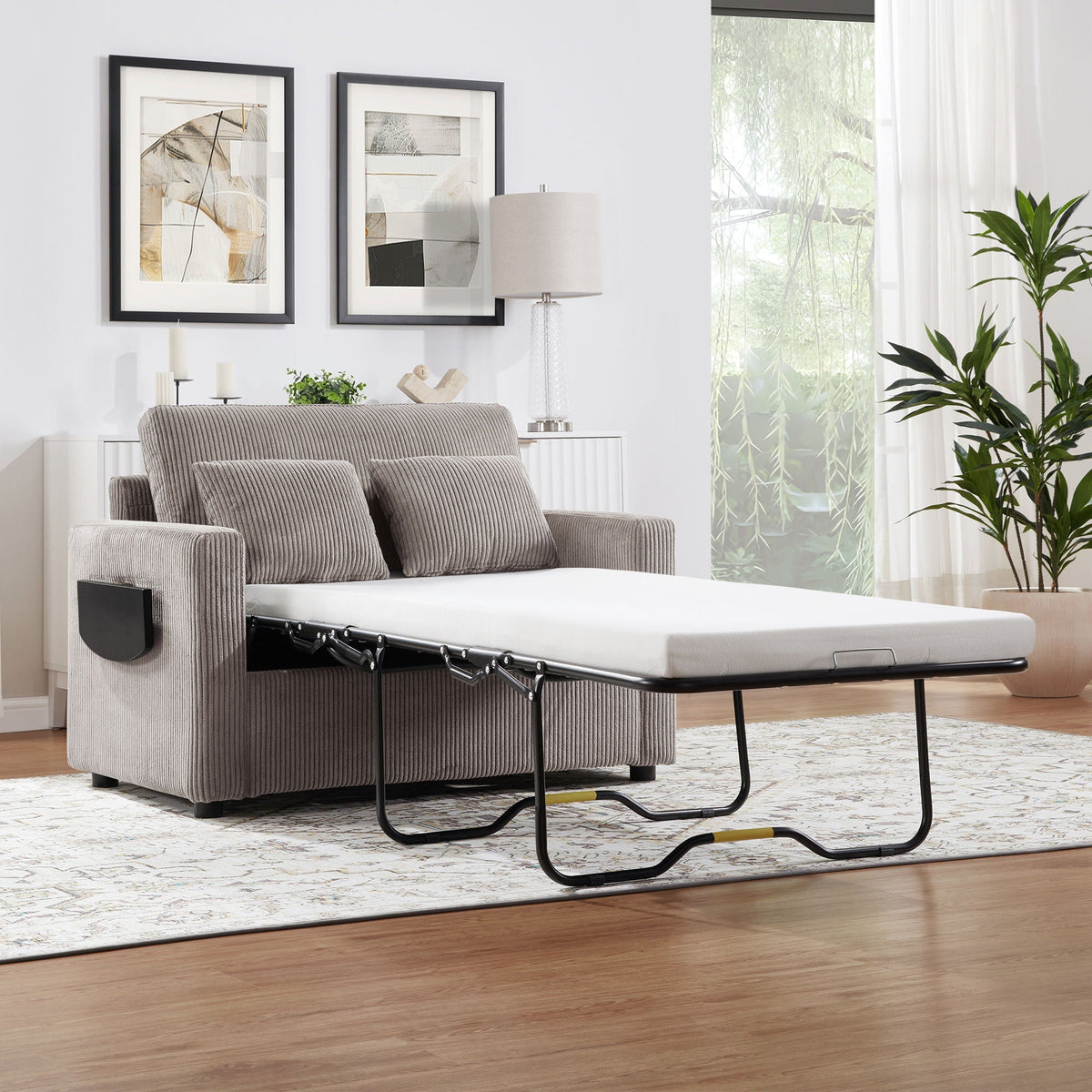 Sleeper Sofa With Foldable Mattress, USB Ports, Side Table & Storage Pocket by Unique Piece Furniture