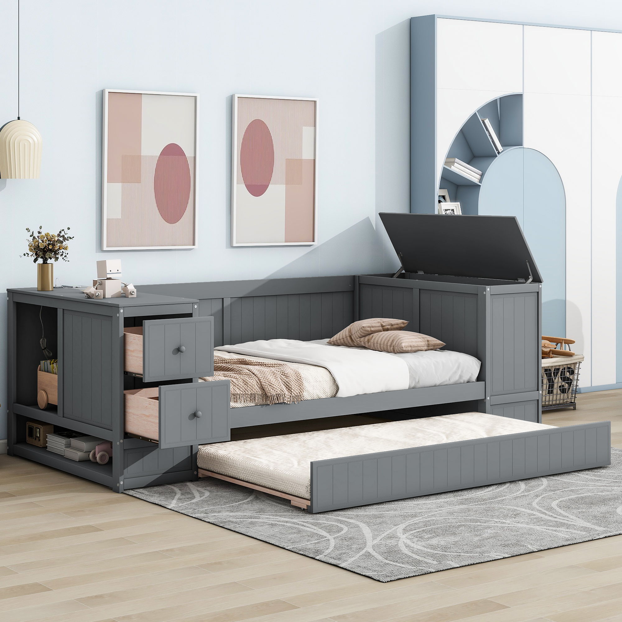 Daybed With Storage Arms, Trundle And Charging Station by Unique Piece Furniture