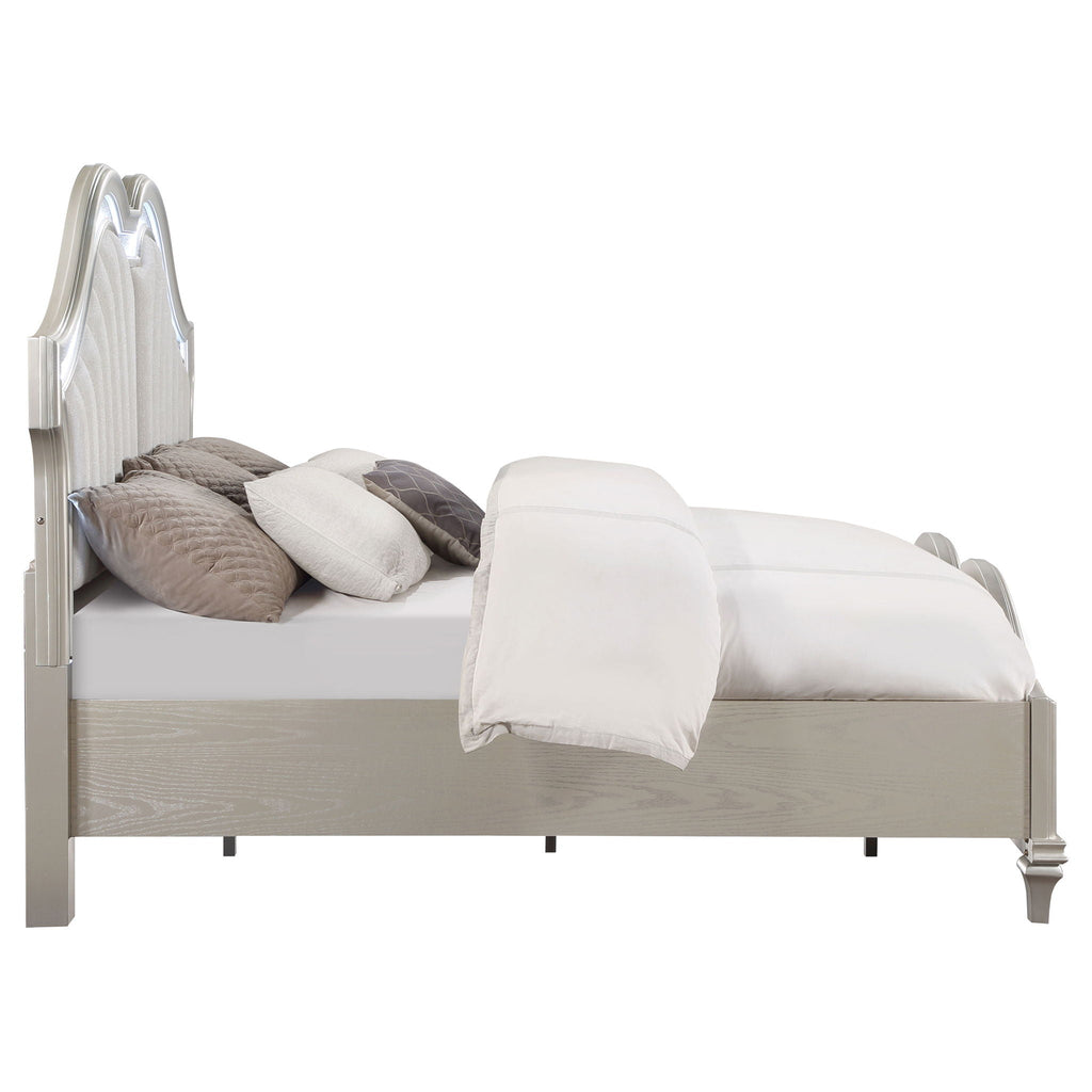 Evangeline Wood Eastern King LED Panel Bed Silver Oak by Unique Piece Furniture