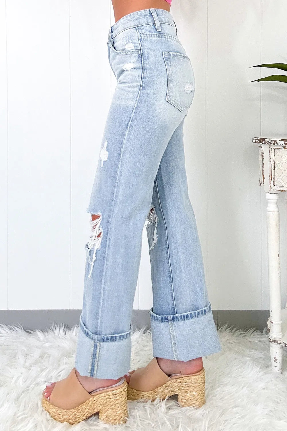 Distressed High Waist Jeans with Pockets by Wild and Free Boutique