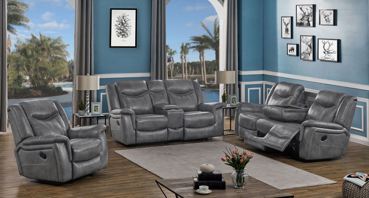 Conrad 3-piece Upholstered Padded Arm Motion Sofa Set Grey by Unique Piece Furniture