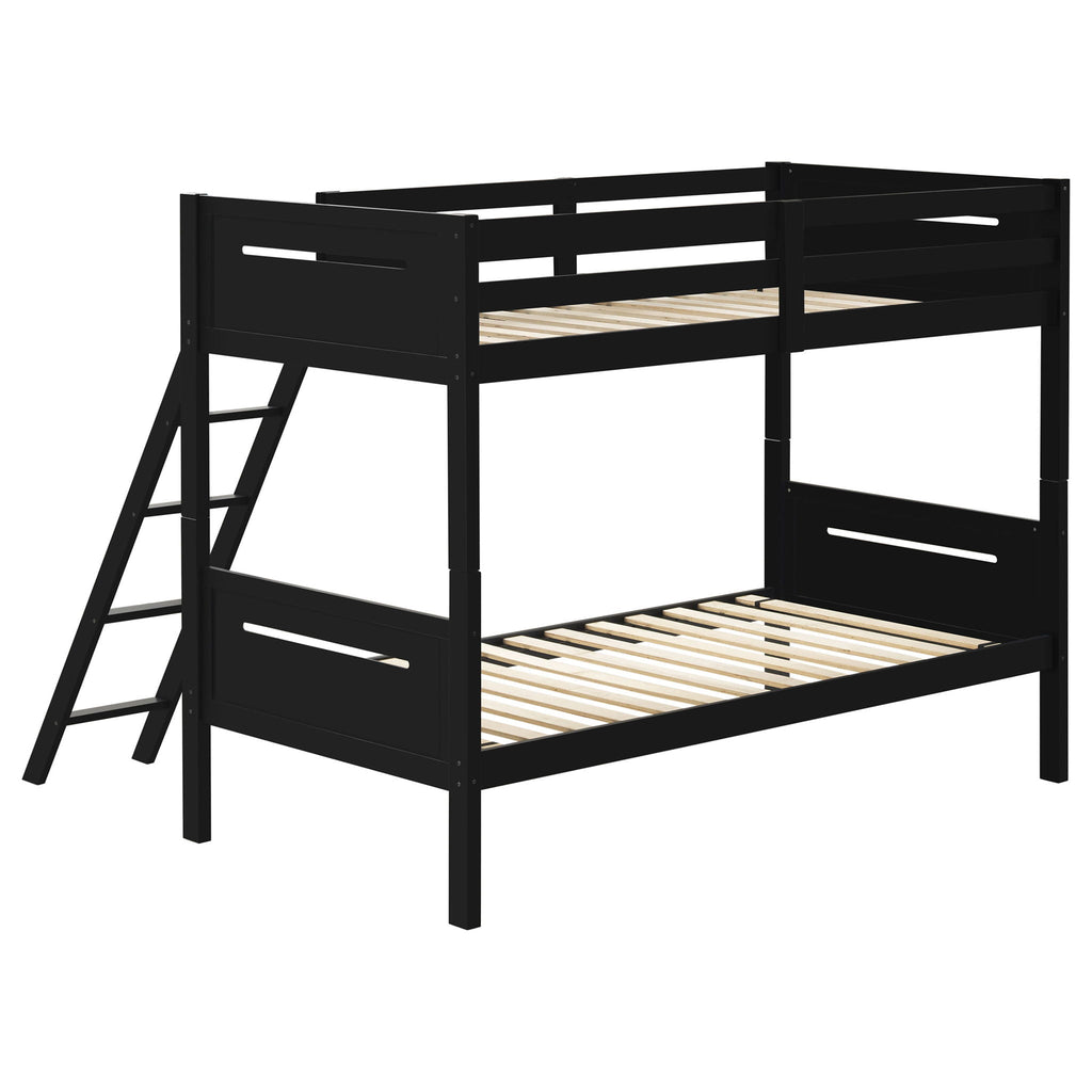 Littleton Wood Twin Over Twin Bunk Bed Black by Unique Piece Furniture