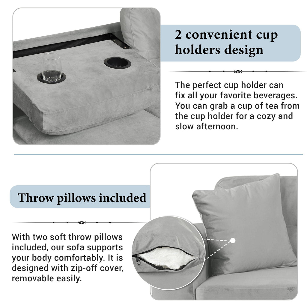 Modern Sectional Sofa With Storage Ottoman, L - Shape Couch With 2 Pillows And Cup Holders by Unique Piece Furniture