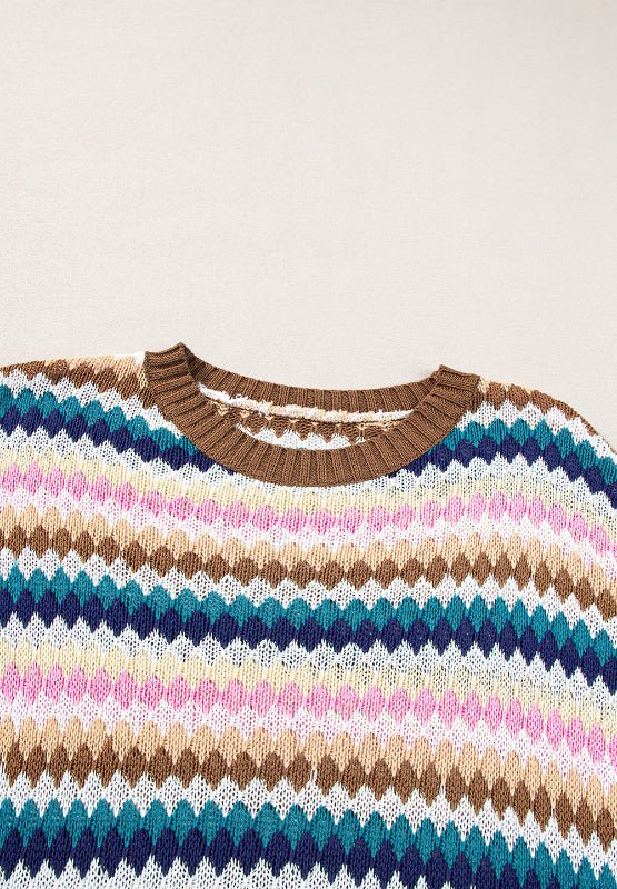 Contrast Round Neck Short Sleeve Sweater by Wild and Free Boutique