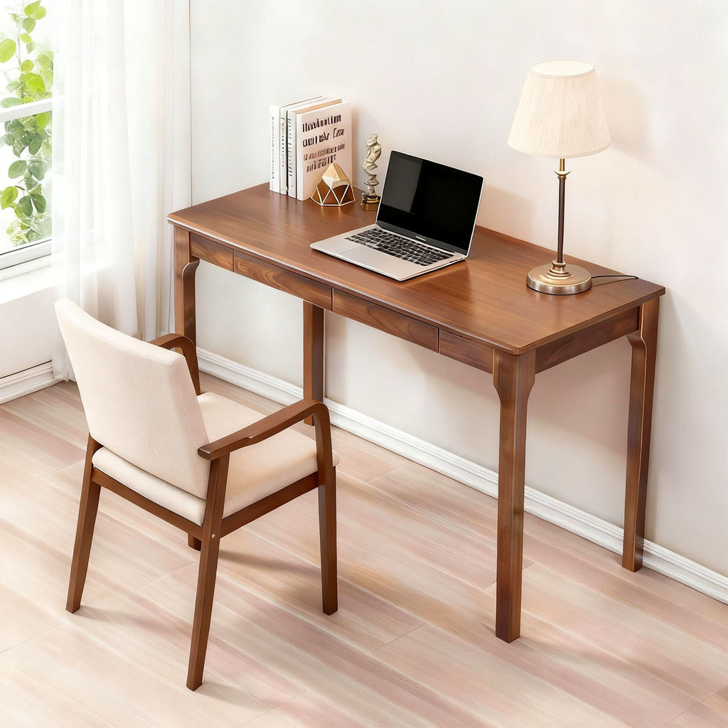 Desk With Drawers, Smooth Edge Design - Walnut by Unique Piece Furniture