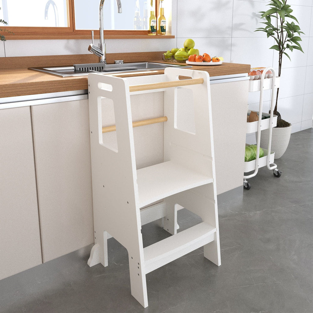 Standing Tower, Child Kitchen Step Stool Toddler, Montessori Stool Adjustable Height - White by Unique Piece Furniture