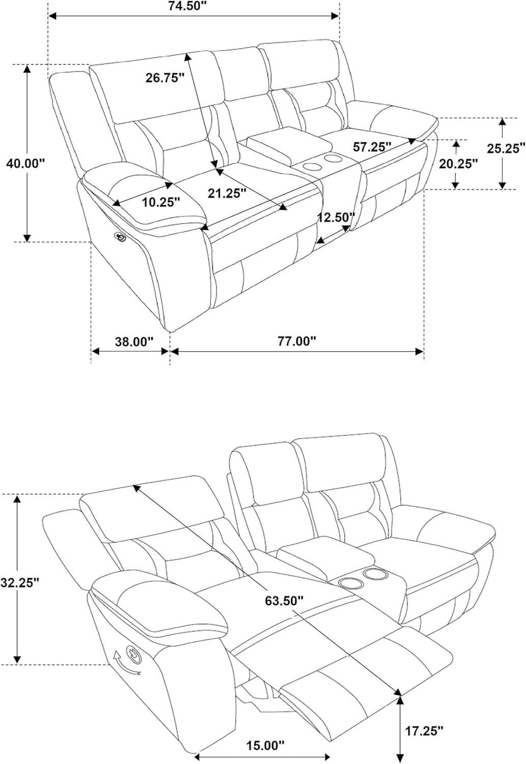 Taupe Recliner Loveseat With Center Console Manual Recline by ShipItFurniture