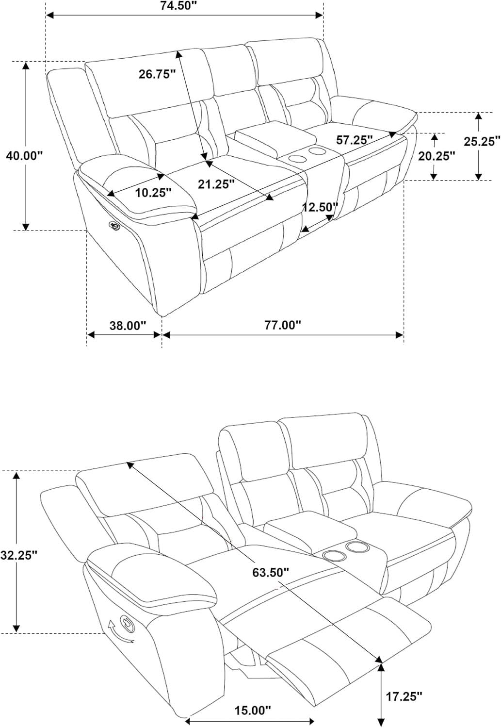 Taupe Recliner Loveseat With Center Console Manual Recline by ShipItFurniture