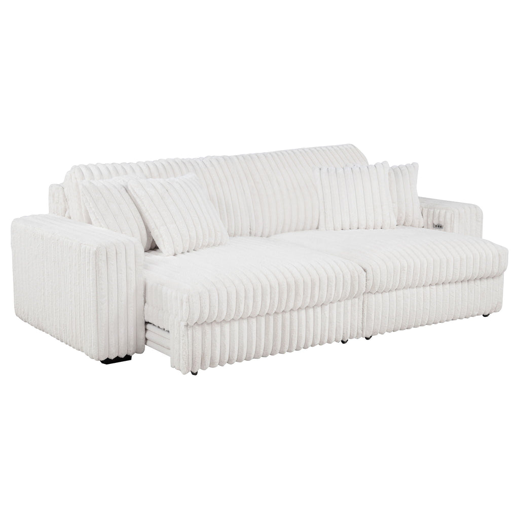 Jacana Corduroy Upholstered Dual Power Chaise Sofa Ivory by Unique Piece Furniture